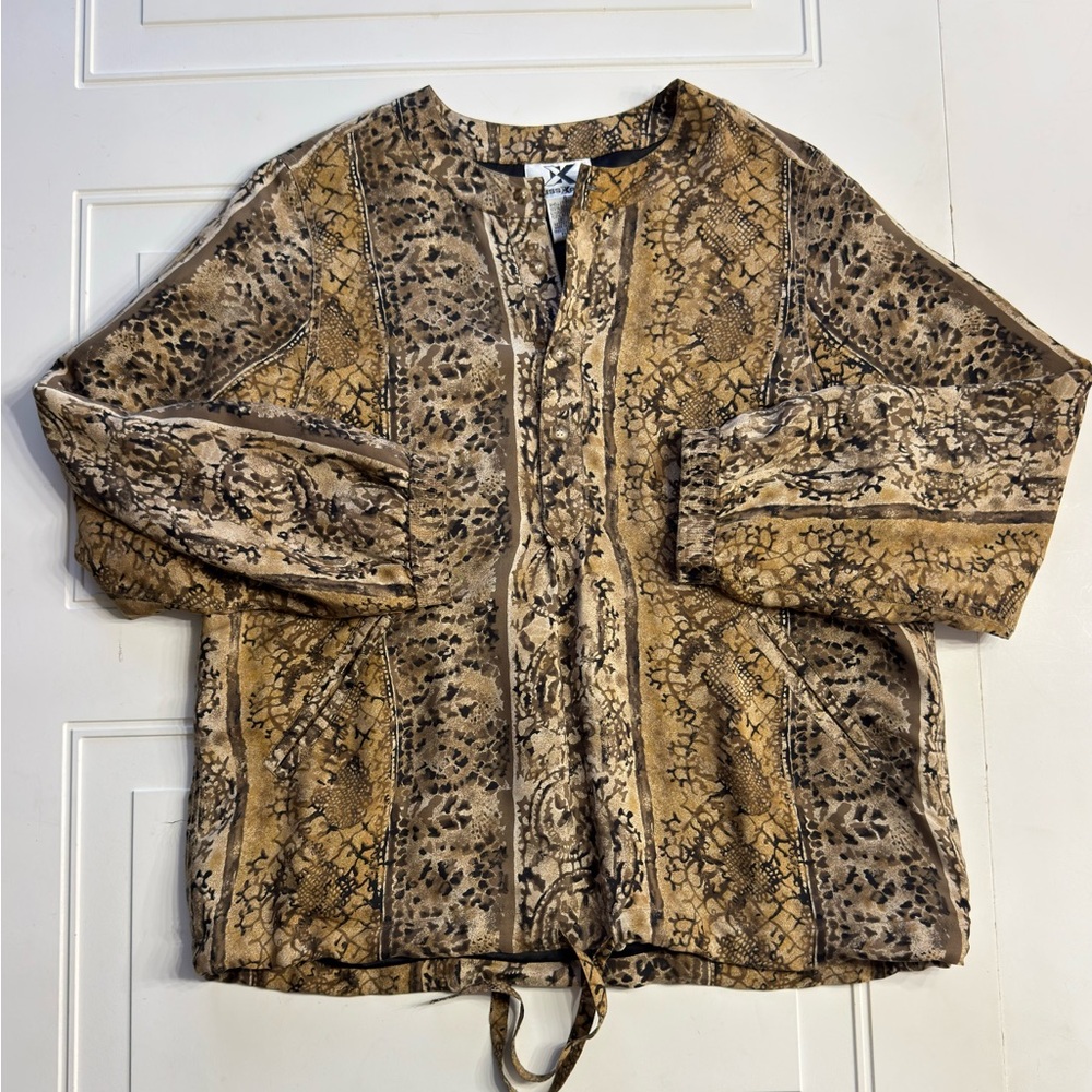 Kriss Kross Silk Vintage Womens Sz 8 Brown Retro Abstract Shacket Jacket